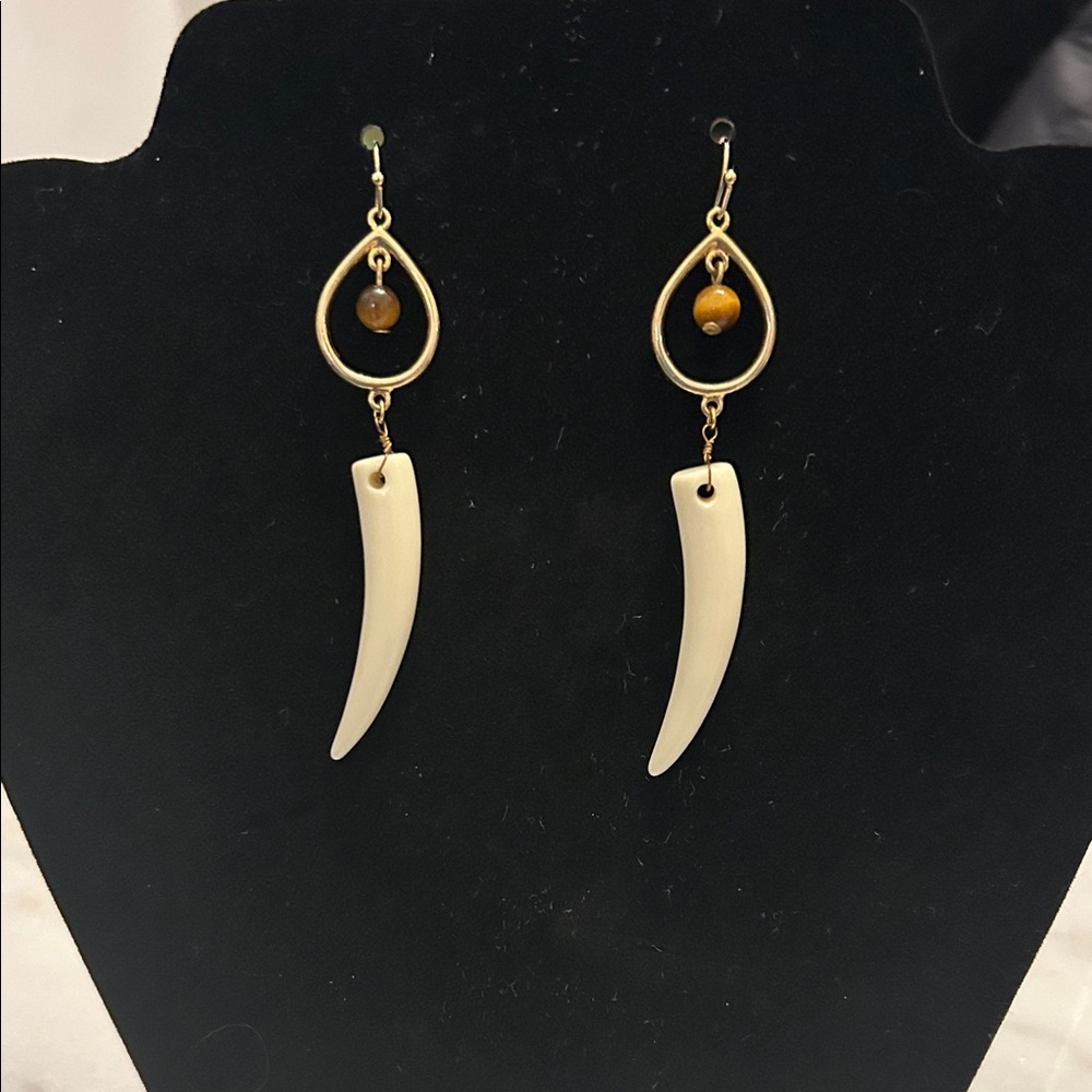 Elegant Gold and Cream Faux Horn Dangle Earrings